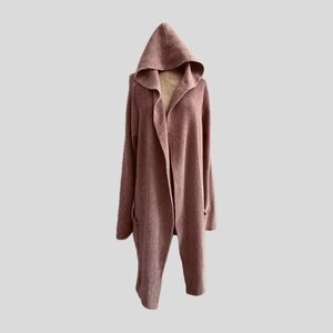 Soft Surroundings Rose Pink Chenille Knit Hoodie Cardigan Sweater Womens Size PL